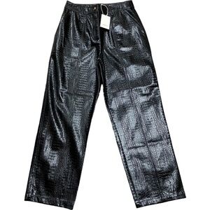 Glam Edgy Sleek Modern FRNCH Paris Faux Leather Pants Medium Black Classic NWT
